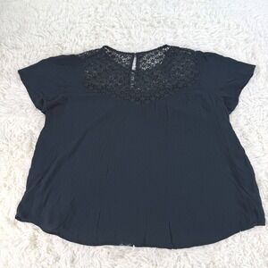 Abercrombie & Fitch Navy Blue Lace Yoke Short Sleeve Top Womens Size Large